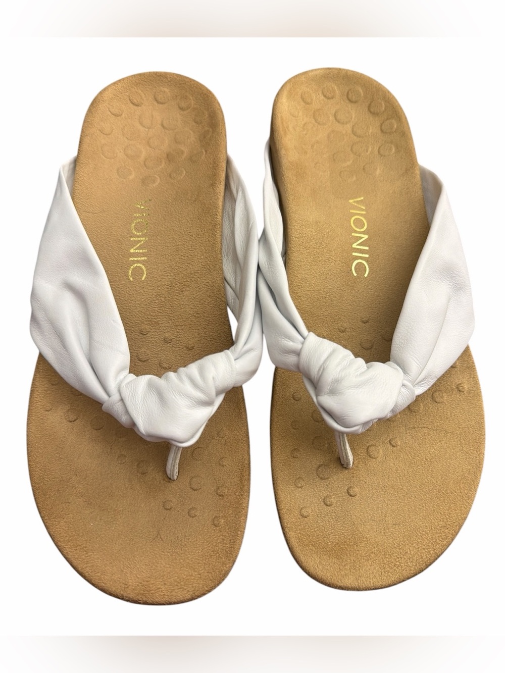 Vionic Pippa White Leather Thong Sandals Size 9 Arch Support Orthotic TVW5173